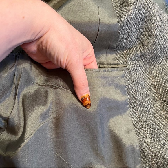 Christopher Hayes Gray Herringbone Men’s Sport Coat Blazer brown buttons FLAWS - Picture 8 of 12